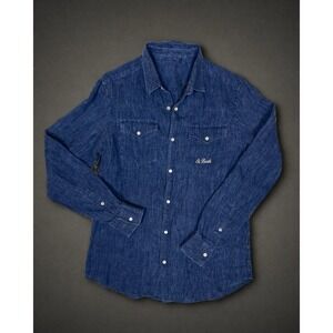 MC2 Saint Barth Linen Pearl Snap Long Sleeve Shirt  Mens M Western Coastal Denim
